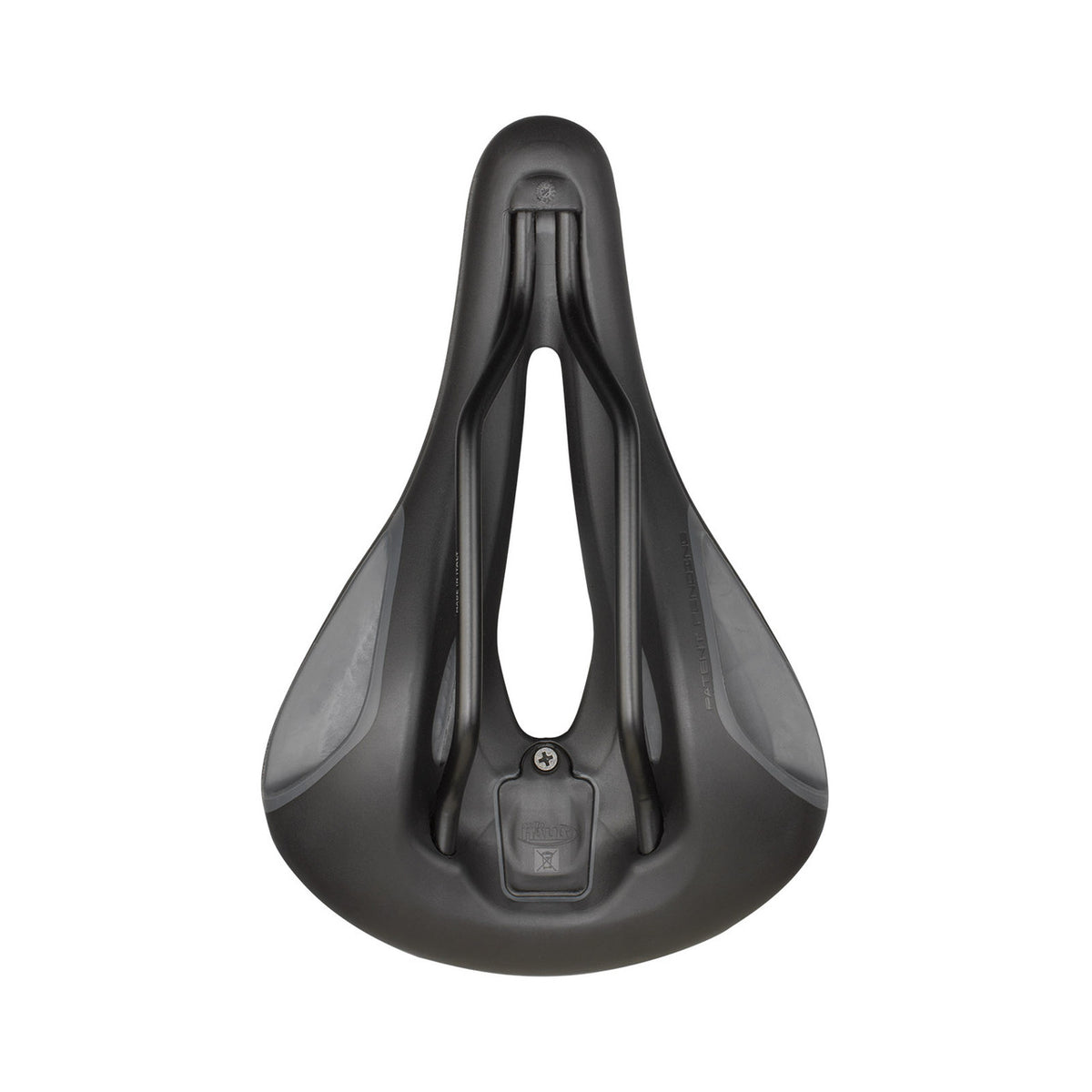 Sadel SELLE ITALIA ST 7 VISION SUPERFLOW L med Fec-skenor, svart/grå — underifrån