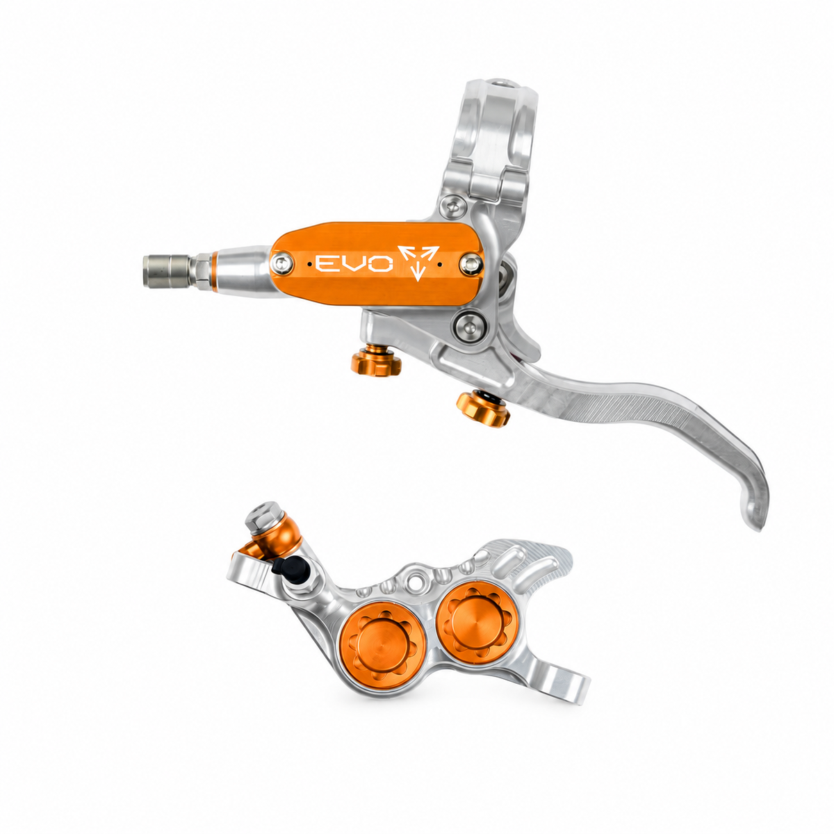 HOPE TECH 4 EVO GR4-broms, silver/orange — bromshandtag och bromsok mot vit bakgrund
