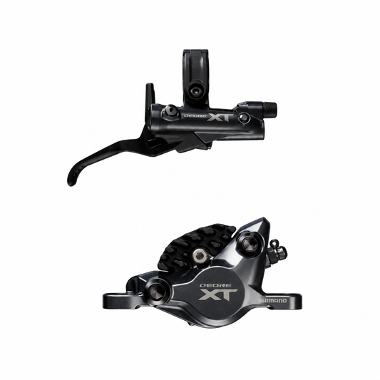 SHIMANO XT M8200 XC-broms med 2 kolvar – bromshandtag och bromsok mot vit bakgrund