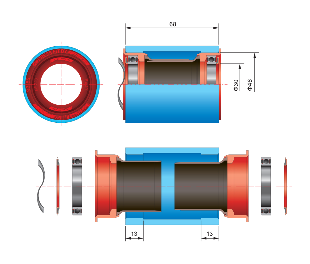 FSA PF30 BB30/BB386 Bottom Bracket 30mm Axle 68-86.5mm