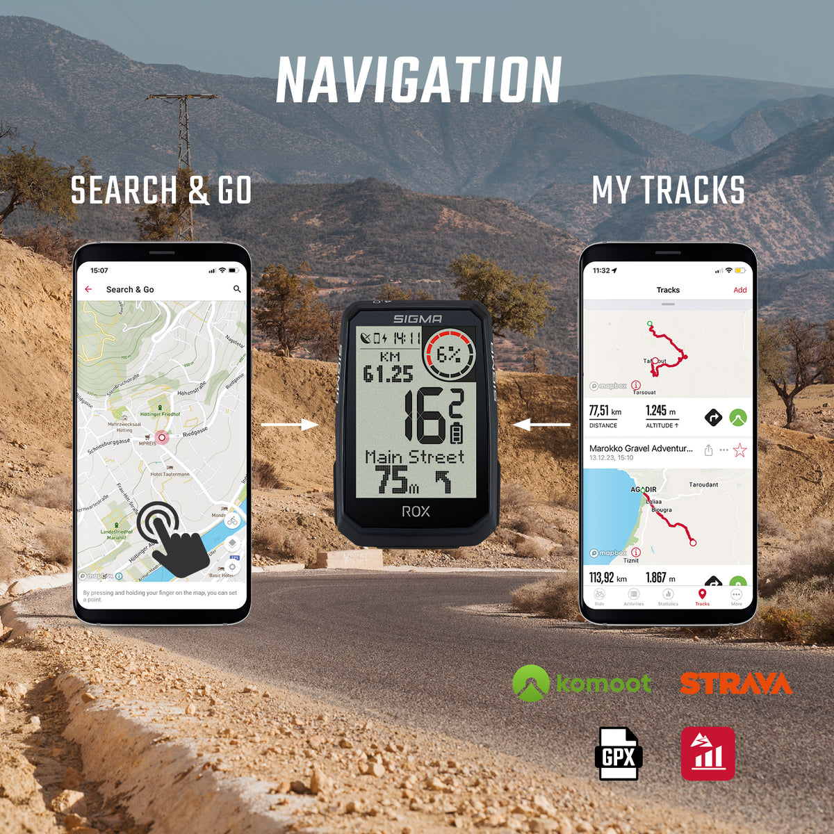 Μαύρο ποδηλατικό κοντέρ GPS SIGMA ROX 4.0 ENDURANCE — πλοήγηση και συγχρονισμός με εφαρμογές