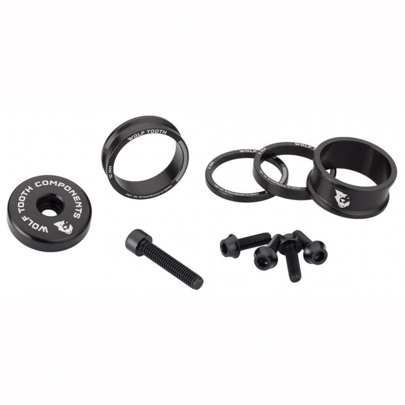 Spacer Kit, Stem Top Cap and Bolts WOLFTOOTH BLING KIT Black